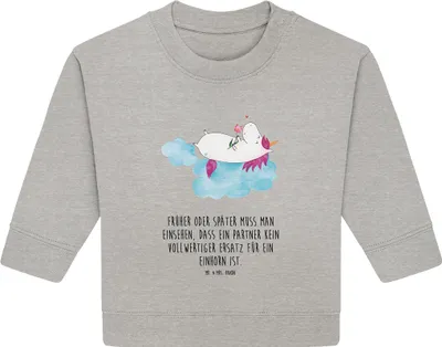 Produktbild von Mr. & Mrs. Panda Organic Baby Pullover Einhorn Verliebt 6. - 12. Monat - Heather Grey - Geschenk, Einhörner, Unicorn, Freundin, Liebe, Bullover, Wolke