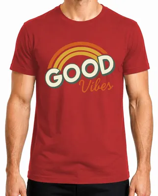 Produktbild von Good Vibes Retro Regenbogen Vintage 70erJahre Hippie Boho Sommer Herren T-Shirt, Rot, XXL