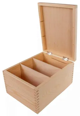 Holzkiste mit 3 Fächern, Naturholz, 24x18x13 cm