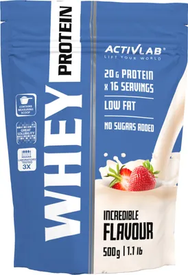 Produktbild von Activlab Whey Protein 500g, hoher Proteingehalt, basierend auf Molkenproteinkonzentrat - Erdbeere