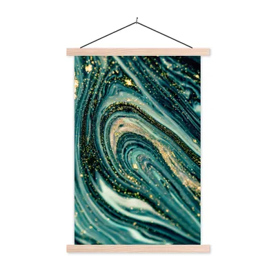 Produktbild von MuchoWow® Textilposter Marmoroptik - Luxus - Gold - Türkis - Glitzer 40x60 cm mit holzfarbenen Rahmen - Poster