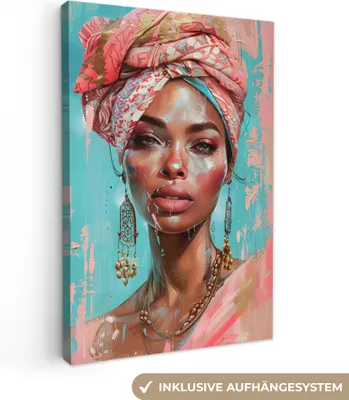 Produktbild von MuchoWow® - Leinwandbilder - Frau - Porträt - Blau - Rosa - Modern, Wandbild, Wanddeko Bilder Wohnzimmer, 20x30 cm