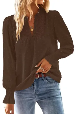 Produktbild von TUUHAW Langarmshirt Damen Große Größen Boho Bluse Elegant Braun 4XL
