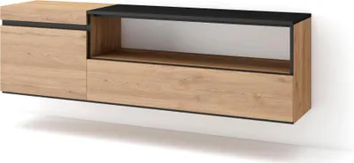 Produktbild von TV-Schrank, Lowboard, 150x35x45cm, Für TV-Geräte bis zu 65", Hängend, Eiche und Schwarz