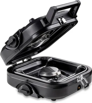 Obrázok produktu pre Skladací plynový varič s 2 horákmi 4600 W – Prenosný kempingový varič Piezo zapaľovanie, dvojitý nerezový horák, ventilová kartuša 7/16" KEMPER