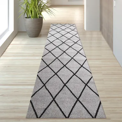 Immagine prodotto di Tappeto scandinavo con motivo a rombi, grigio scuro e nero, dimensioni: 80 x 300 cm