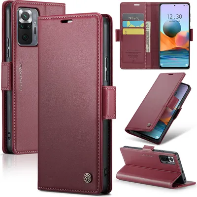 Produktbild von Redmi Note 10 Pro Hülle, Leder Brieftasche Kartenfach Schutzhülle mit Standfunktion für Xiaomi Redmi Note 10 Pro / Note 10 Pro Max Rot