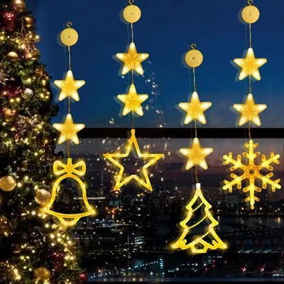 LED-Sterren Fensterlichter 4er-Set, Weihnachtsdeko mit Saugnäpfen