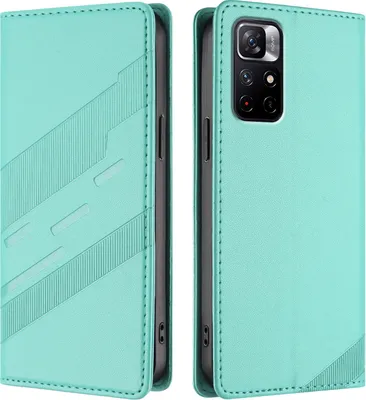 Produktbild von Hülle für Xiaomi Poco M4 Pro 5G, Kunstleder Brieftaschen Handyhülle mit Kartenfach und Standfunktion Türkis
