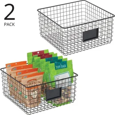 Produktbild von Famanu Aufbewahrungskorb Set aus 2 Metallkörben - mit Etikettenbox für Küche und Vorratsraum - mattschwarz