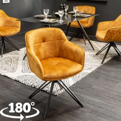 Produktbild von Eleganter Drehstuhl HORA Samt ocker-gelb Retrostil Armlehnen