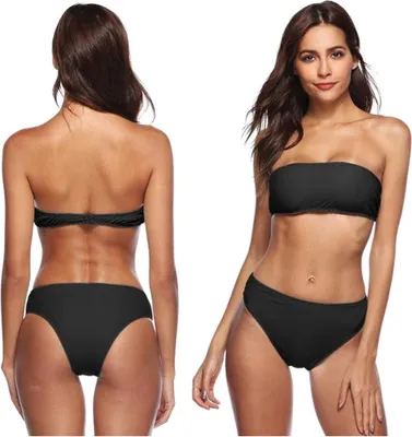 Obrázek produktu pro Černé plavky na pláž, bandeau, s páskem, dvoudílné, na bazén Černé plavky na pláž, bandeau, s páskem, dvoudílné, na bazén L