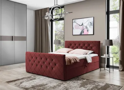 Produktbild von Boxspringbett Schlafzimmerbett EIVOR 160x220cm Stoff Magic Velvet Bordeauxrot
