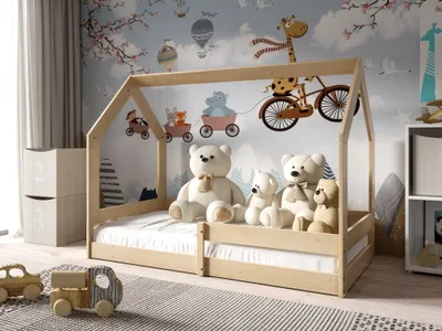 Produktbild von MTJMöbel Kinderbett CZARUŚ 160x80cm ohne Matratze, Hausbett mit Sicherheitsgeländer, Kiefernholz