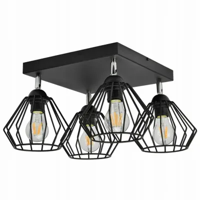 Produktbild von Luxolar Led Deckenleuchte 4 flammig aus Metal Draht-Stil E27 60W - Schwenkbar deckenlampe wohnzimmer, Schwarz - Edison-Stil