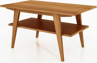 Produktbild von Couchtisch Jetro aus Wildeiche massiv 60x80x50 cm mit schrägen Holzbeinen