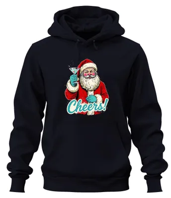 Immagine prodotto di Babbo Natale Cheers! Cocktail Martini Christmas Party Vintage Unisex Felpa con cappuccio, Navy, S