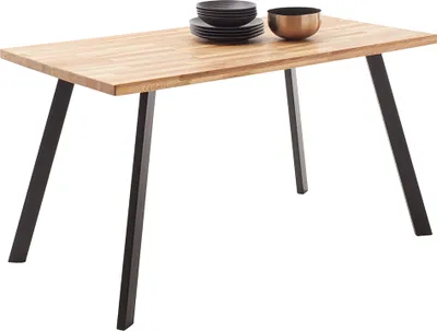 Produktbild von Massivholz-Esstisch 180x90 cm in Wildeiche massiv geölt mit gerader Kante und Metallbeinen - ZAMORA-06