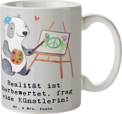 Produktbild von Mr. & Mrs. Panda Kaffeetasse Künstlerin Traum - Grau Pastell - Geschenk, Kunstschaffende, handgefertigte Geschenke, Berufsprodukte, Berufsalltag, bildende Kunst, Beruf