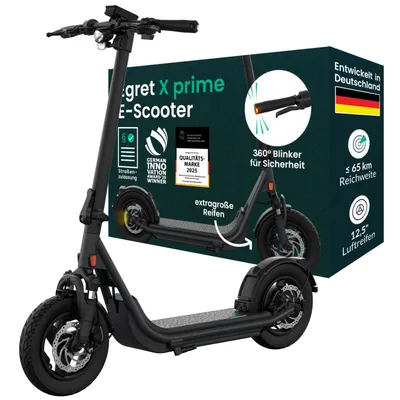 Produktbild von EGRET E-Scooter mit Straßenzulassung (ABE), 65 km Reichweite, 12,5" Offroad Luftreifen, Federung, Scheibenbremse, Dualblinker, App – X prime
