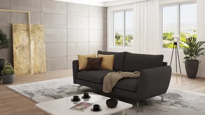 Produktbild von S-STYLE MÖBEL - Modernes Sofa 3-Sitzer Frema mit Silber Metall Füßen aus Graphit Luxusmicrofaser, B/T/H: 172 cm/ 92 cm/ 87 cm