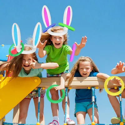 Produktbild von 2 Stück aufblasbares Hasenohren Wurfspiel - 2 Sets - 8 Ringe - 1 Pumpe - Indoor Outdoor Hasen Ringwurfspielzeug Geschenk - Party Shop Ostern Spiel für Kinder oder Familie