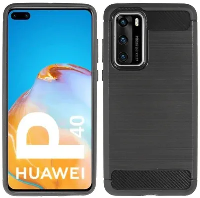 Produktbild von cofi1453® Silikon Hülle Bumper Carbon kompatibel mit Huawei P40 Case TPU Soft Handyhülle Cover Schutzhülle Schwarz