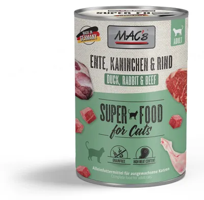 Produktbild von MAC´s 6x400g Ente, Kaninchen & Rind Nassfutter für Katzen getreidefrei und naturell