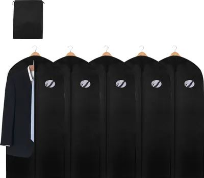 Immagine prodotto di VINGO 5 pezzi Premium borsa porta abiti incl. borsa porta scarpe 128 x 60 cm Con pellicola PE Tessuto non tessuto spesso Borsa porta abiti di alta qualità per abiti e vestiti Borsa traspirante per abiti da viaggio