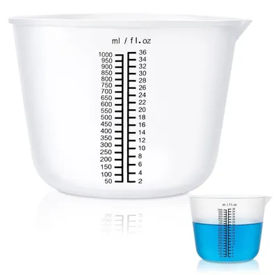 Produktbild von Silikon Mischbecher 1000 ML mit schwarzer Skala, wiederverwendbar, hitzebeständig, auslaufsicher