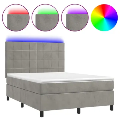 Imagen del producto de Cama con somier y colchón vidaXL, color gris claro, con iluminación LED, 140x200 cm, tapizada en terciopelo