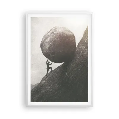 Produktbild von Gerahmtes Poster - Weißer Rahmen - Sisyphus Arbeit Stein - 70x100 cm - Wand Bild - Wanddeko - Wandbilder - Kunstposter - Wandposter - Bilderrahmen - Bilder - Kunstdruck - P2WPA70x100-5105