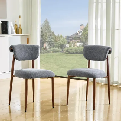 Imagen del producto de MODFU, 2 sillas tapizadas, respaldo curvado, sillas de comedor, respaldo ergonómico, patas de metal resistentes, color gris