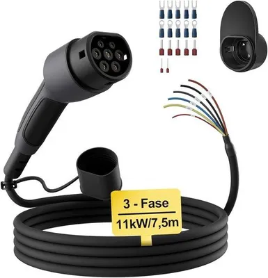 Zdjęcie produktu dla Kabel do ładowania typu 2, otwarty koniec, 11 kW [3-fazowy|7,5 m|16A]. Kabel zastępczy do wallboxów i stacji ładowania