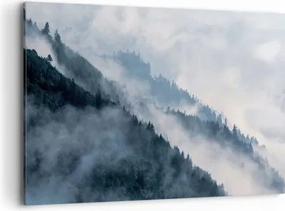 Produktbild von Bild auf Leinwand - Leinwandbild - Einteilig - Berge Nebel Bäume - 120x80cm - Wand Bild - Wanddeko - Wandbilder - Leinwanddruck - Bilder - Wanddekoration - Leinwand bilder - Wandbild - AA120x80-4429