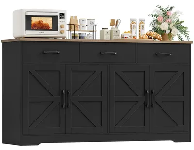 Immagine prodotto di Credenza da cucina - Credenza / Mobile da cucina - Larghezza 150 cm - 4 ante - Piano di lavoro - Legno - Nero