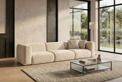 Zdjęcie produktu dla Sofa trzyosobowa, tkanina Velvet Bluvel, Kremowy, GRETA