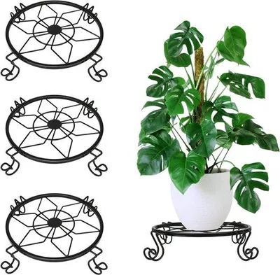 Produktbild von Metallene Gartenstützen Set aus 3 schweren Blumenstützen draussen - Edelstahl-Terrakotteneimer - runder Blumenkasten Unterstützt Regal für Innen Balkon Dekoration (23 cm)
