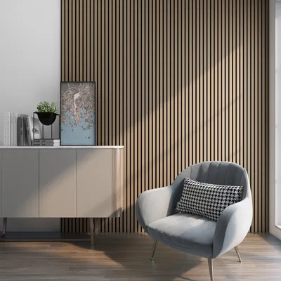 Image de 3D Acoustic wall panel set of 16 'Vang' 11,52 m² aspect noyer, finition claire