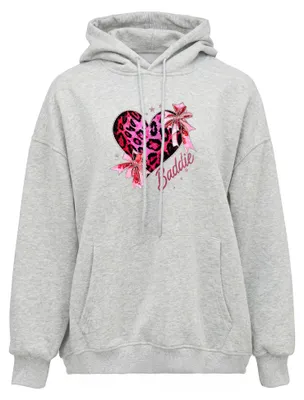 Produktbild von Damen Hoodie Grau Größe M mit Kapuze und Kängurutasche, lässige Passform, Polyester-Baumwoll-Mix