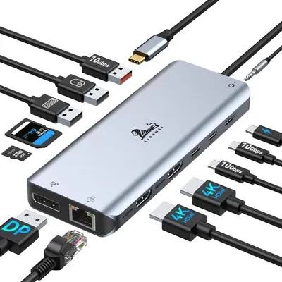 Productafbeelding van USB C docking station dual monitor 13 in 1 met 4K ondersteuning