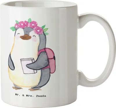 Produktbild von Mr. & Mrs. Panda Kakaotasse Studentin Herz - Weiß - Geschenk, Kaffeebecher, Tasse, Keramiktasse, Becher, Pott, Teebecher