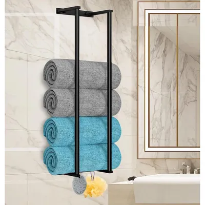 Immagine prodotto di Portasciugamani da bagno, montaggio a parete, metallo, nero, 73 cm