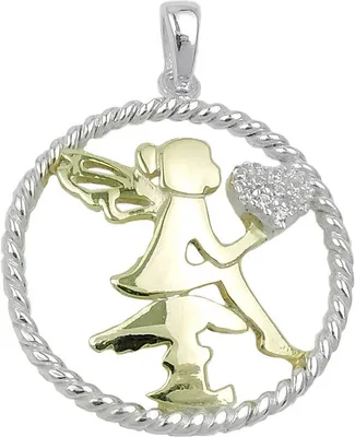 Produktbild von Anhänger 21mm Elfe mit Herz aus weißen Zirkonia 925 Silber bicolor vergoldet