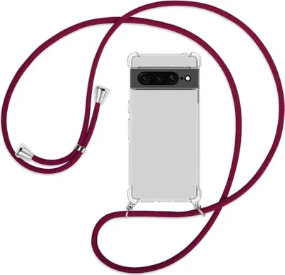Produktbild von Handykette Backcover-Schutzhülle mit Band (Metall silberfarben) für Google Pixel 7 Pro - dunkelrot