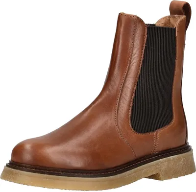 A single brown leather boot shown against a white background.