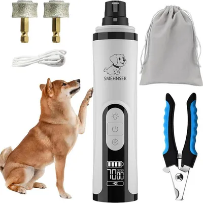 Produktbild von Elektrischer Krallenschleifer für Hunde mit 2 Aufsätzen – Pfotentrimmer mit LED-Licht und 3 Geschwindigkeiten, inkl. Nagelknipser