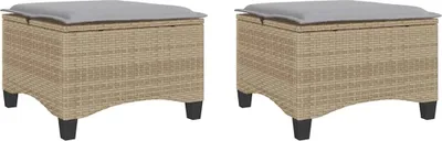 Image de vidaXL Tabouret de jardin avec coussin 2 pcs. Beige 55x55x36 cm Poly rotin