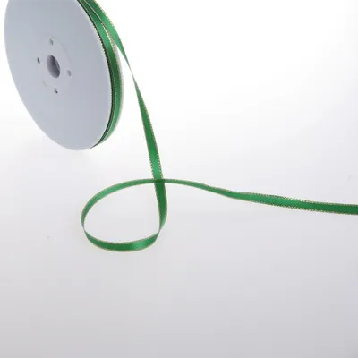 Satinband doppelseitig, grün, 6 mm x 50 m, Goldrand