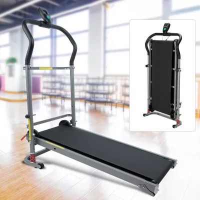 Obrázok produktu pre Bežecký pás na chôdzu, mechanický skladací bežecký pás, pre domácnosť a kanceláriu, so sklonom 3 a 7 stupňov, 95 x 52 x 124 cm čierny